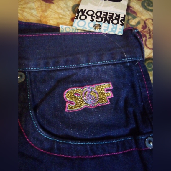 Songs Of Freedom Limited Edition Designer Embroidered Denim Jeans Men's 34 Blue - Picture 4 of 14